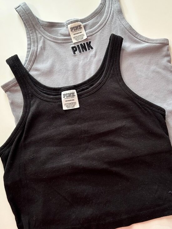 PINK Victoria's Secret Tops - PINK VS Set of 2 Cropped Tank Tops Gray and Black Size S
